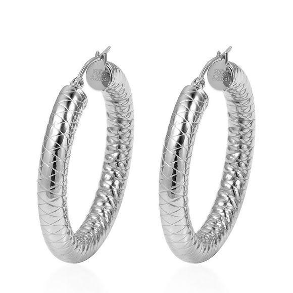 Checkered Hoop Earrings in Stainless Steel - Picture 1 of 6